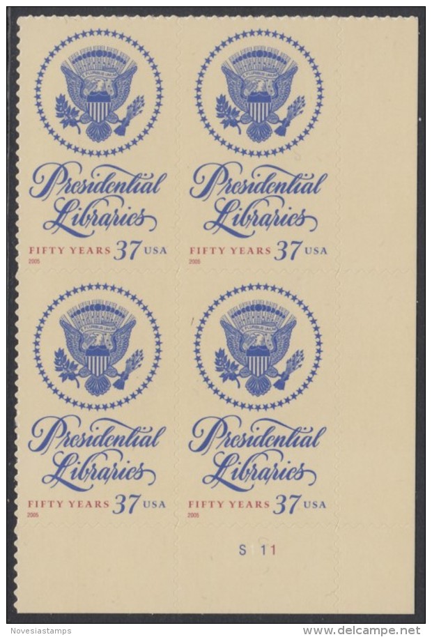 !a! USA Sc# 3930 MNH PLATEBLOCK (LR/S111/a) - Presidential Libraries - Neufs