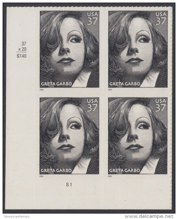!a! USA Sc# 3943 MNH PLATEBLOCK (LL/S1) - Greta Garbo - Unused Stamps