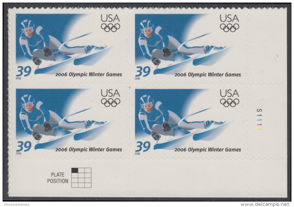 !a! USA Sc# 3995 MNH PLATEBLOCK (LR/S1111/a) - Winter Olympic Games 2006 - Nuevos