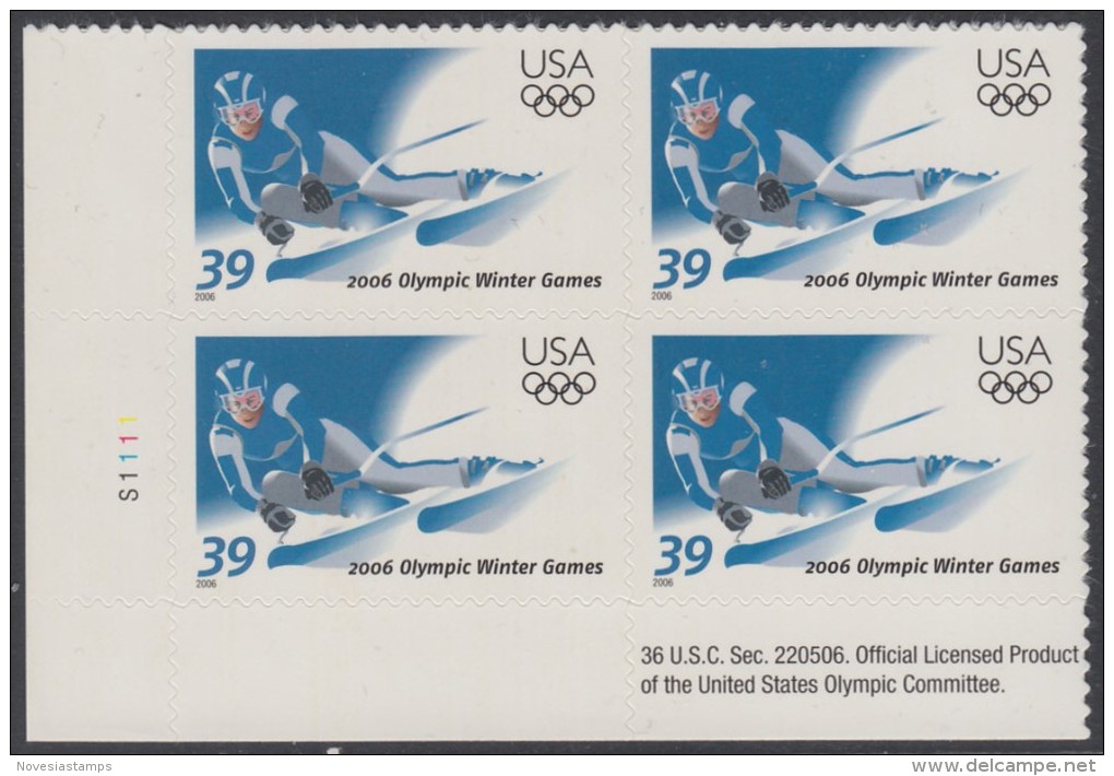 !a! USA Sc# 3995 MNH PLATEBLOCK (LL/S1111/a) - Winter Olympic Games 2006 - Ongebruikt