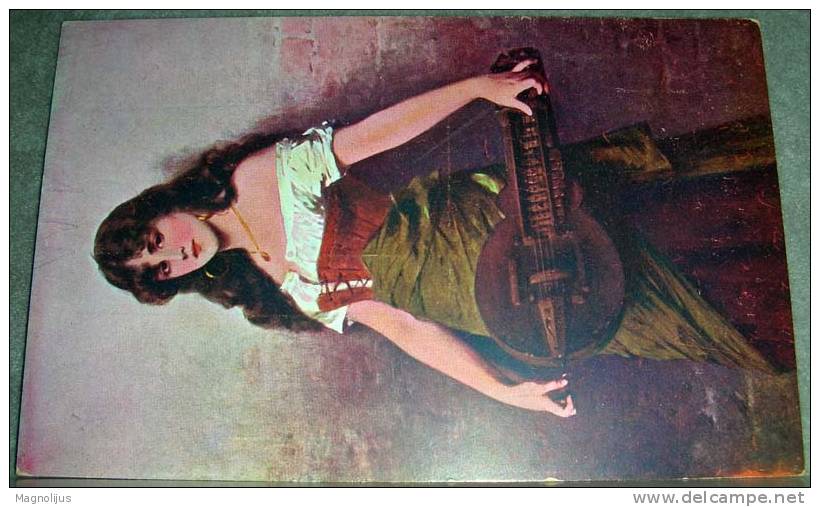 Music,Instrument,Cither,Girl,Art,Painting,N.Sichel,vintage Postcard - Musica E Musicisti