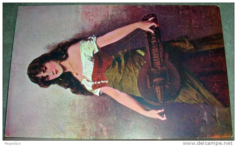 Music,Instrument,Cither,Girl,Art,Painting,N.Sichel,vintage Postcard - Música Y Músicos