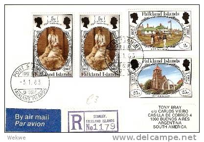 FAL006 / FALKLANDINSELN -  FDC/Einschreiben 150 Jahre Britisch, Ex Stanleyu Nach Buenos Aires - Falklandinseln