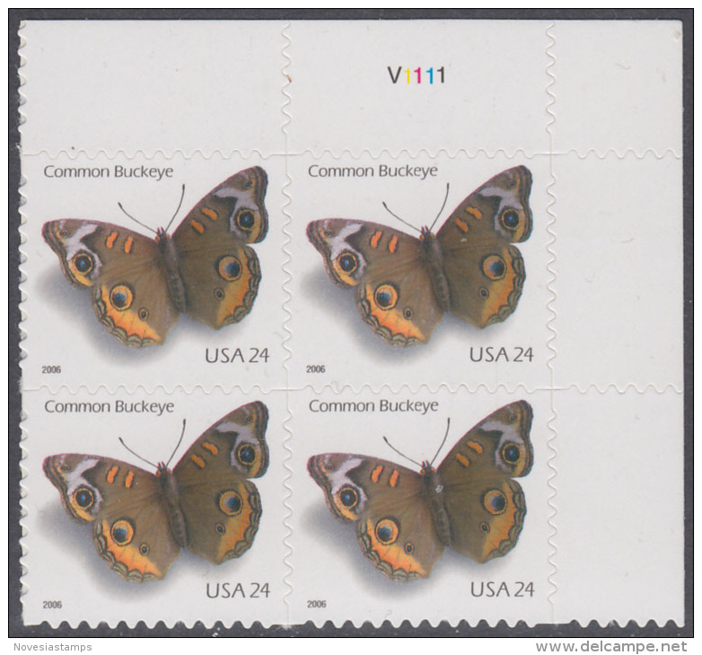 !a! USA Sc# 4001 MNH PLATEBLOCK (UR/V1111/a) - Common Buckeye Butterfly - Ongebruikt