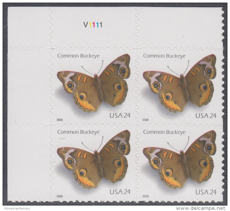 !a! USA Sc# 4001 MNH PLATEBLOCK (UL/V1111/a) - Common Buckeye Butterfly - Unused Stamps