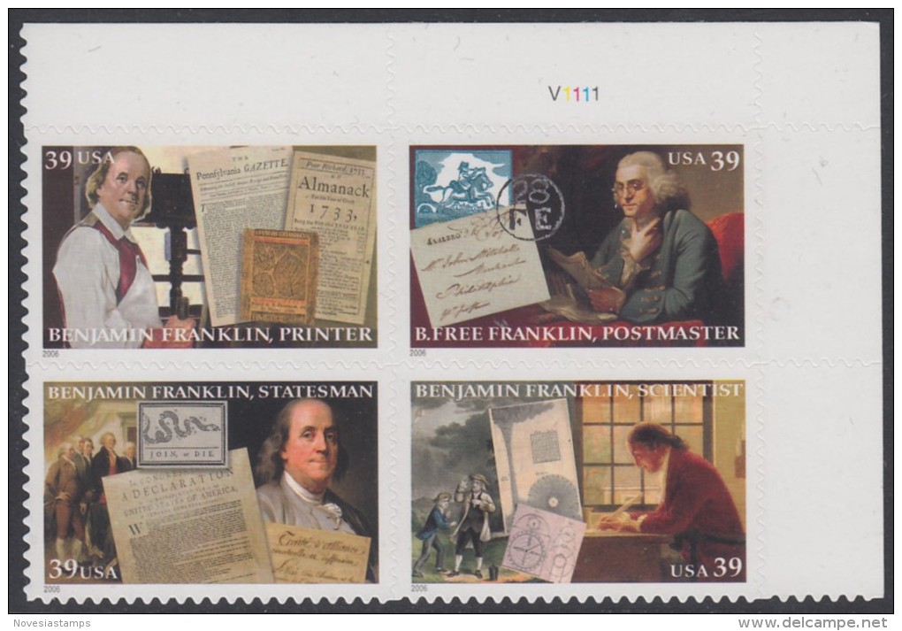 !a! USA Sc# 4021-4024 MNH PLATEBLOCK (UR/V1111/a) - Benjamin Franklin - Ongebruikt