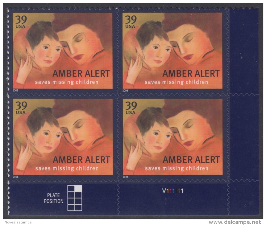 !a! USA Sc# 4031 MNH PLATEBLOCK (LR/V111111/a) - Amber Alert - Ongebruikt
