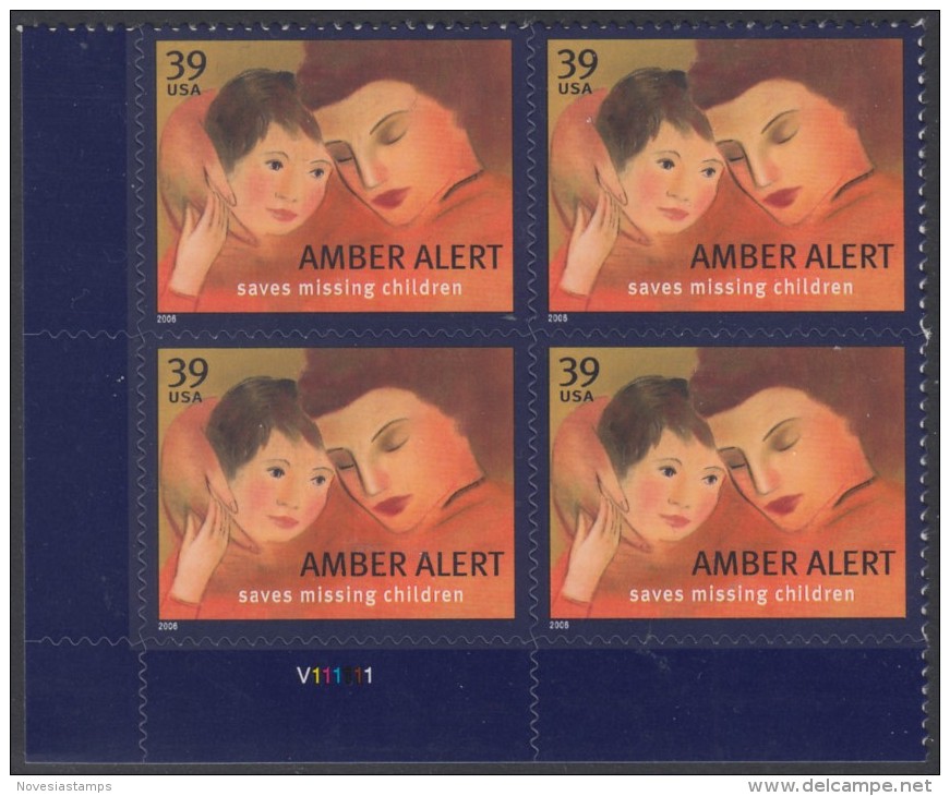 !a! USA Sc# 4031 MNH PLATEBLOCK (LL/V111111/a) - Amber Alert - Ongebruikt