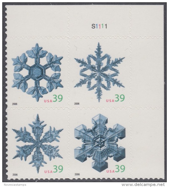 !a! USA Sc# 4101-4104 MNH PLATEBLOCK (UR/S1111) - Snowflakes - Ongebruikt