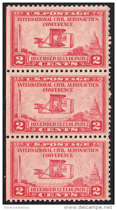!a! USA Sc# 0649 MNH Vert.STRIP(3) (left Side Cut) - Aeronautics Conference - Unused Stamps