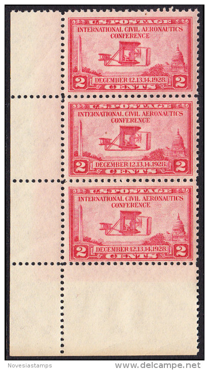 !a! USA Sc# 0649 MNH Vert.STRIP(3) From Lower Left Corner - Aeronautics Conference - Neufs