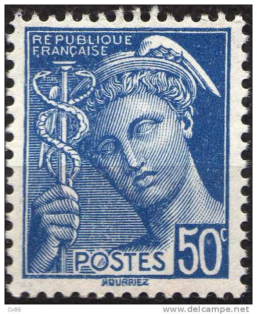 FRANCE 1939 - YT N° 414A ** - Type Mercure - 50c Bleu - 1938-42 Mercure