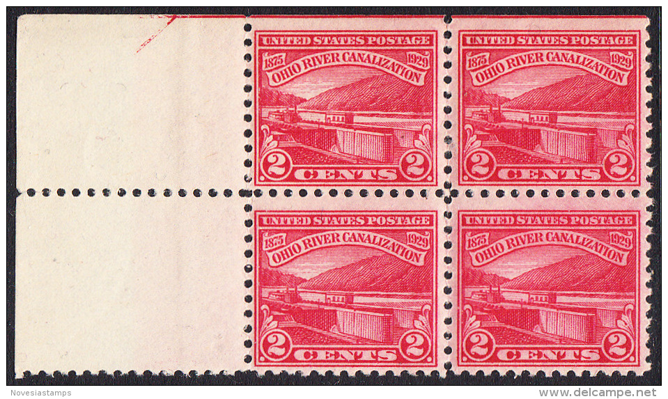 !a! USA Sc# 0681 MNH BLOCK W/ Left Margins (top Side Cut) - Ohio River Canalization - Unused Stamps