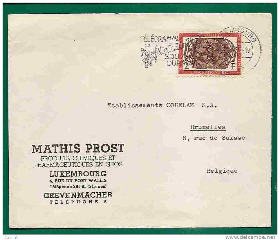 LUXEMBOURG - 1956 COVER TO BELGIQUE - 10th ANNIV UNITED NATIONS - Yvert # 497 - Lettres & Documents