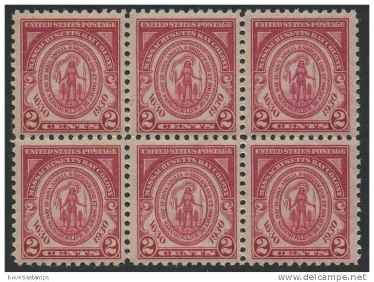 !a! USA Sc# 0682 MNH Horiz.BLOCK(6) - Massachusetts Bay Colony - Unused Stamps