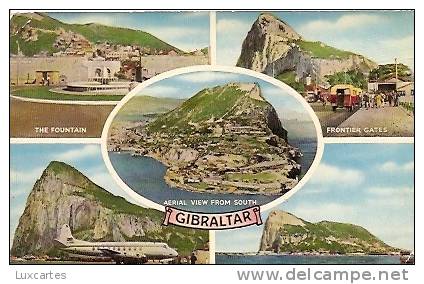 GIBRALTAR. THE FOUNTAIN/FRONTIER GATE/AERIAL VIEW FROM SOUTH/ROCK FROM AIRFIELD/GIBRALTAR FROM SPANISH COAST. - Gibilterra