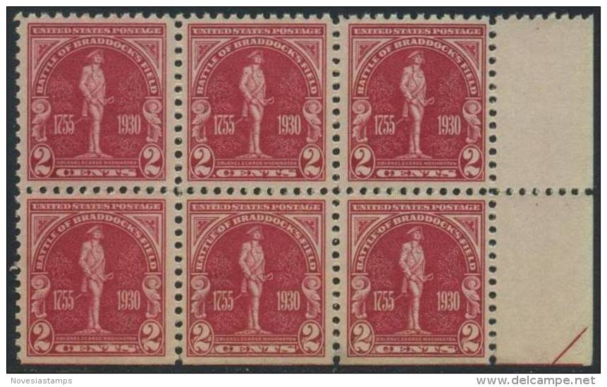 !a! USA Sc# 0688 MNH Horiz.BLOCK(6) W/ Right Margin (bottom Side Cut) - Braddocks Fields - Neufs