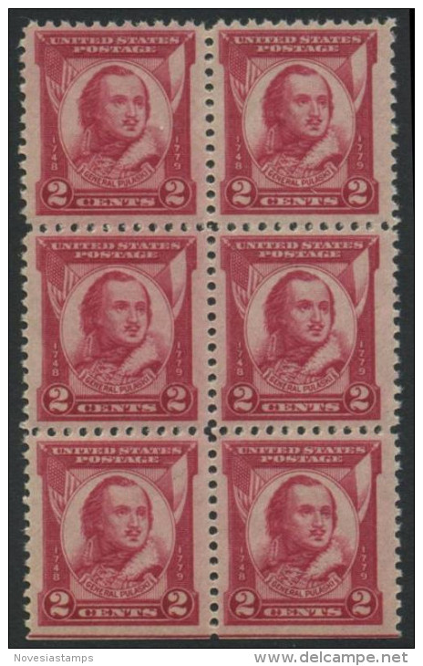 !a! USA Sc# 0690 MNH Vert.BLOCK(6) (bottom Cut / A1) - General Casimir Pulaski - Unused Stamps