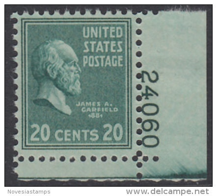!a! USA Sc# 0825 MNH SINGLE From Lower Right Corner W/ Plate-# (24060) - Presidential Issue: Garfield - Neufs