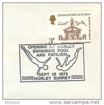 1973 Grande Bretagne  Horley   Natation Swimming Nuoto Plongeon Diving Tuffi  Sur Lettre éntiere - Swimming