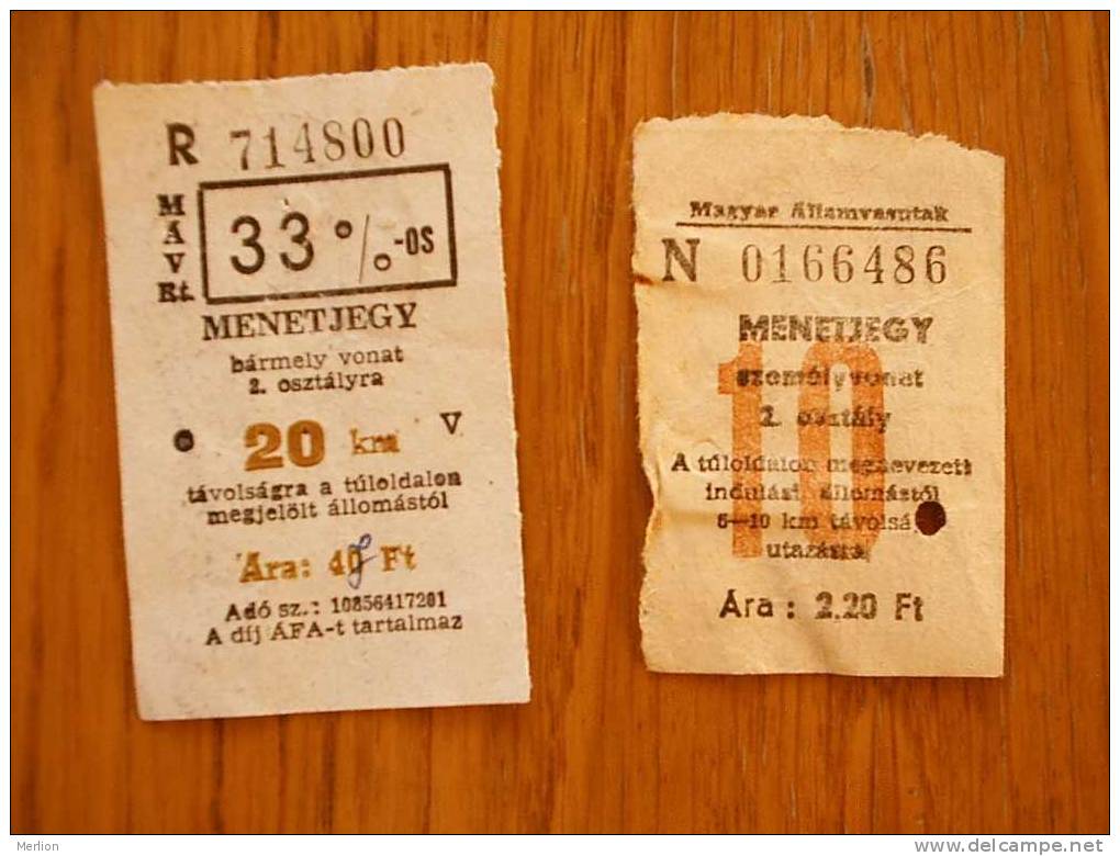 Railway - Train  Tickets   - Hungary  ,-  Used  1950´s  And 1990´s  D15076 - Europa