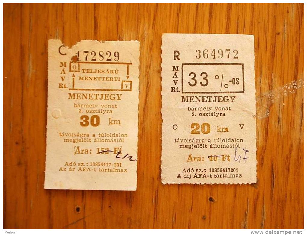 Railway - Train  Tickets   - Hungary  ,-  Used   1990´s  D15077 - Europe