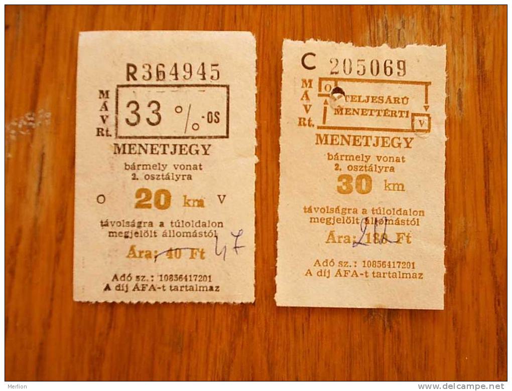 Railway - Train  Tickets   - Hungary  ,-  Used   1990´s  D15078 - Europa