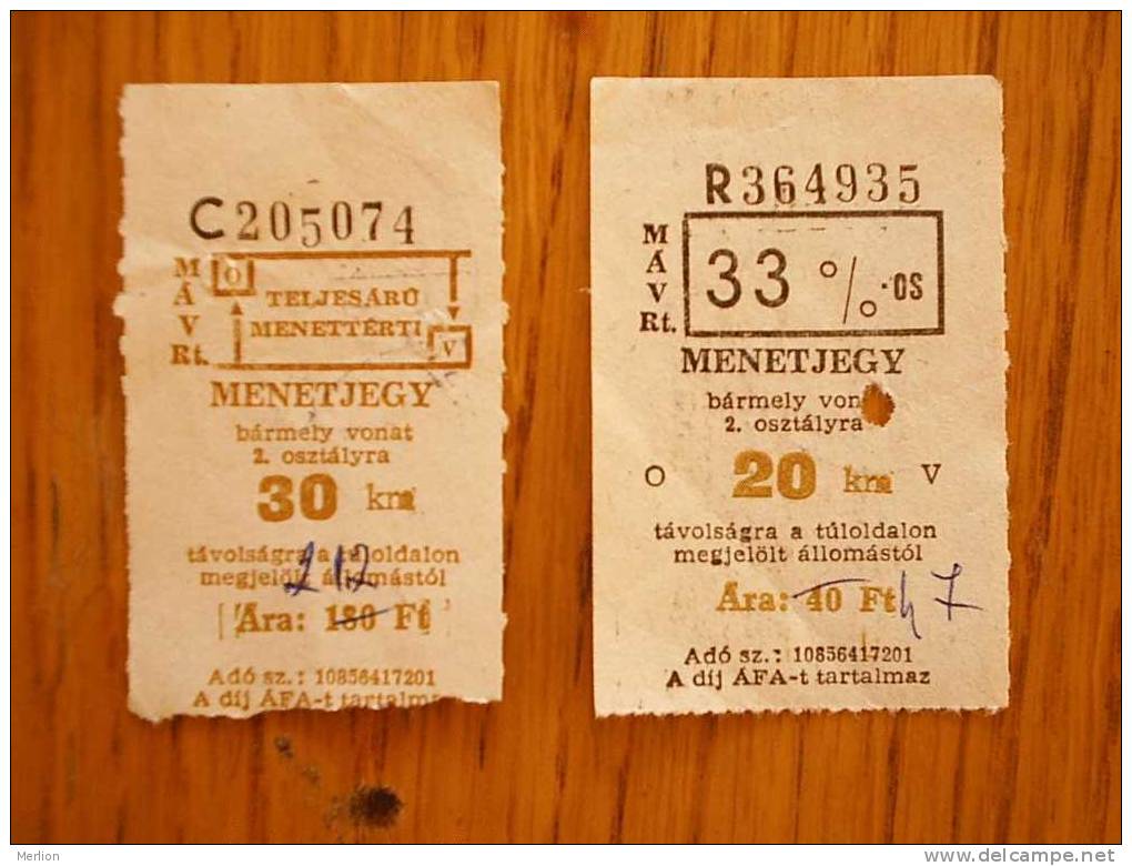 Railway - Train  Tickets   - Hungary  ,-  Used   1990´s  D15079 - Europa