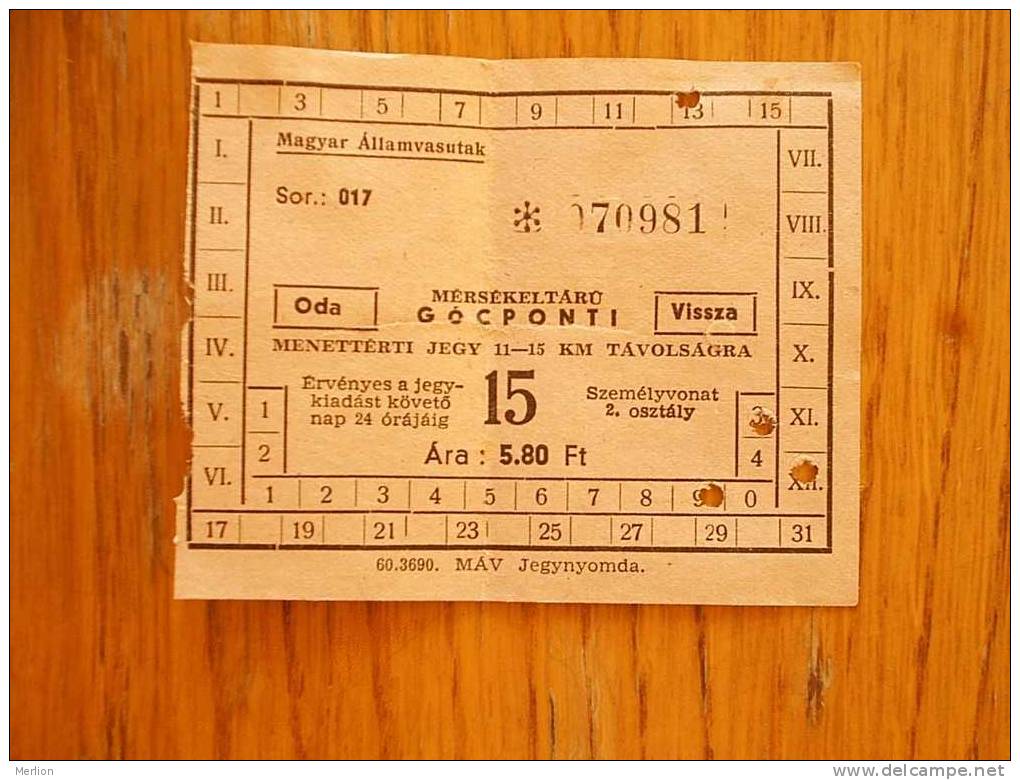 Railway - Train  Ticket   - Hungary  ,-  MÁV - Used   1950´s  D15081 - Europa