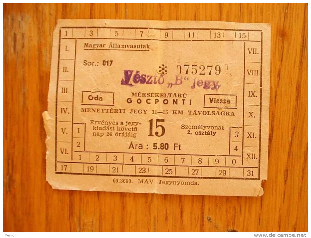 Railway - Train  Ticket   - Hungary  ,-  MÁV - Used   1950´s  D15082 - Europa