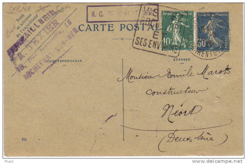 ENTIER POSTAL SEMEUSE 30C  OBLITERATION DAGUIN DE ROCHEFORT 25 09 1926 - Standard- Und TSC-AK (vor 1995)