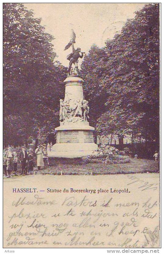 HASSELT = Statue Du Boerenkryg Place Léopold - Carte Animée (edit. G. Werry-Beck) 1905 - Hasselt