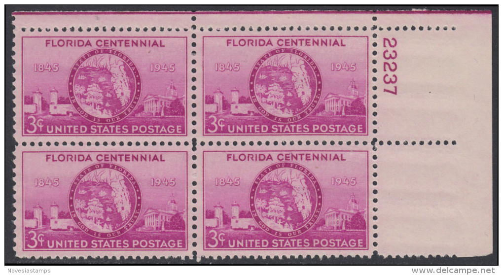 !a! USA Sc# 0927 MNH PLATEBLOCK (UR/23237) - Florida Statehood - Unused Stamps