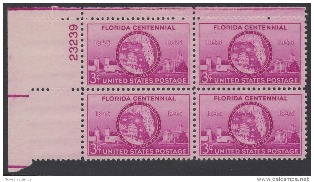 !a! USA Sc# 0927 MNH PLATEBLOCK (UL/23239) - Florida Statehood - Ongebruikt