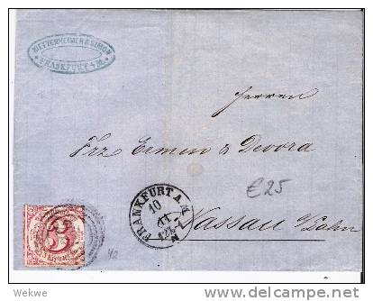 Tht027/ THURN & TAXIS -  Frankfurt 1866 Nummerentwertung Auf 3 Kreuzer Mi. 42 - Briefe U. Dokumente