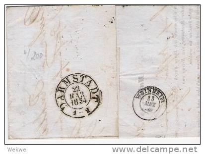 Tht055/ THURN & TAXIS -  Mainz 1854, Nr.-Stempel Auf Mi. 8, 4-seitig Vollranding, Nach Weinheim ü. Darmstadt - Lettres & Documents