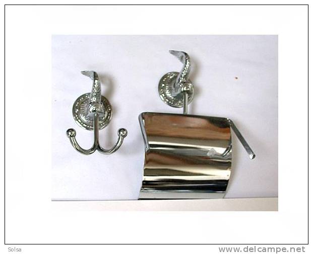 Ensemble Porte-rouleaux Et Porte-gants Ou Serviettes Poissons / Nice Bathroom Set - Maritime Decoration