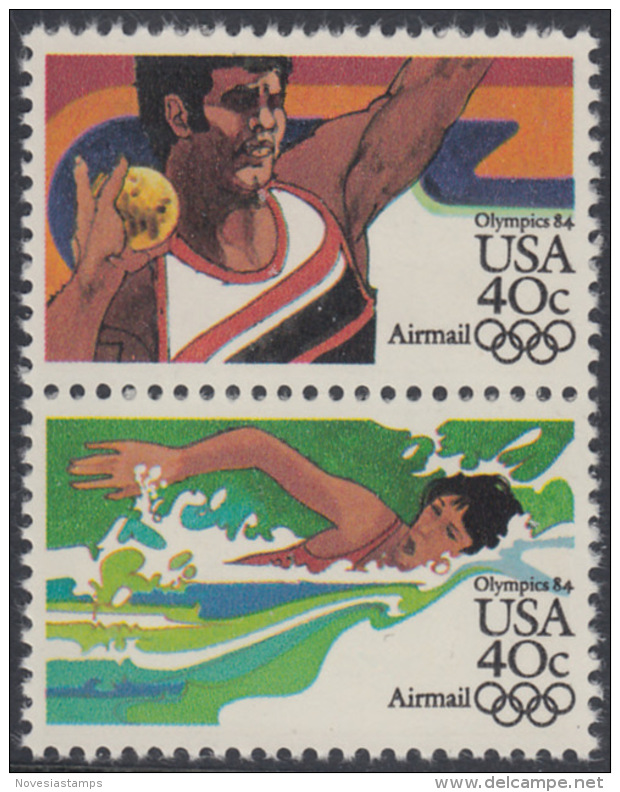 !a! USA Sc# C105+C107 MNH Vert.PAIR - Summer Olympics: Shot Put / Womens Swimming - 3b. 1961-... Nuovi