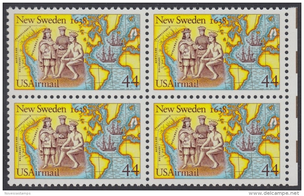 !a! USA Sc# C117 MNH BLOCK W/ Right Margins & Copyright Symbol (a02) - Settling Of New Sweden - 3b. 1961-... Nuovi