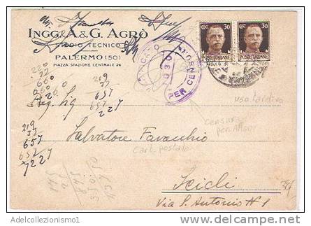 2452)lettera Con 2x30£ Imperiale Da Palermo A Scicli Il 3-11-1944 - Marcofilía