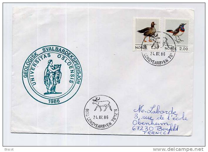 Norvège LONGYEARBYEN 24 07 1986  Cachet Scientifique Renne 2 Timbres Oiseaux - Faune Arctique