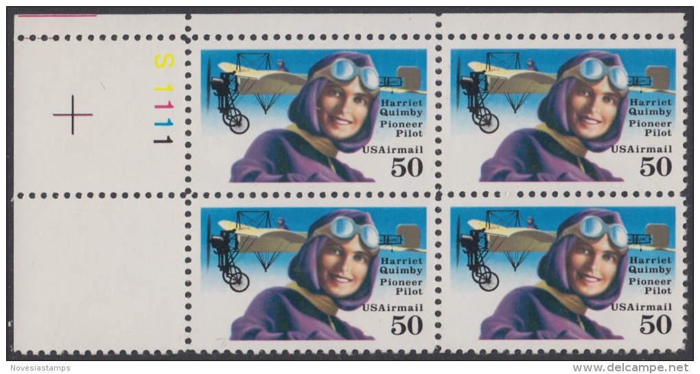 !a! USA Sc# C128 MNH PLATEBLOCK (UL/S1111/a) - Harriet Quimby - 3b. 1961-... Nuovi