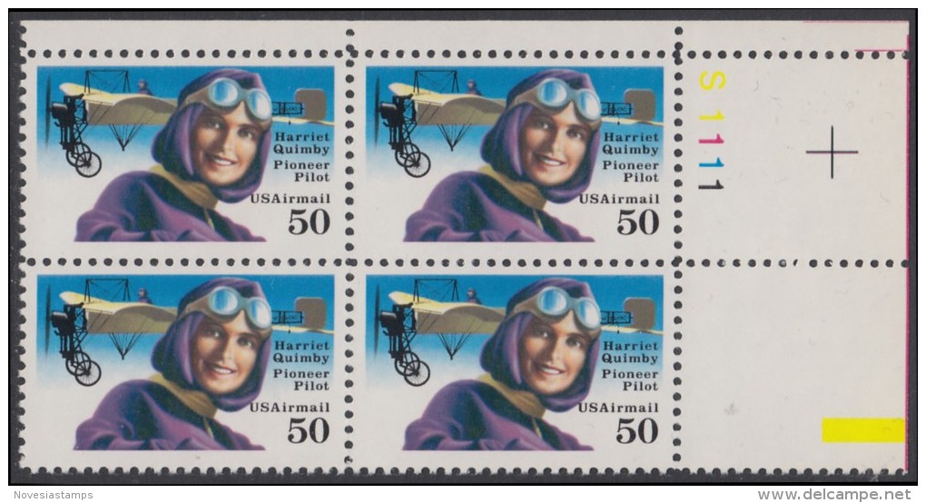 !a! USA Sc# C128 MNH PLATEBLOCK (UR/S1111) - Harriet Quimby - 3b. 1961-... Nuovi