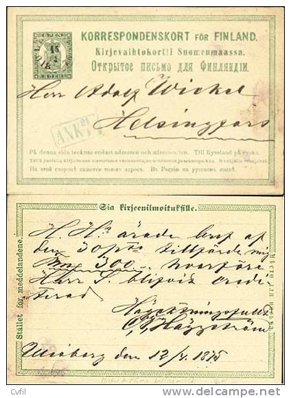 FINLAND 1875- ENTIRE P.C. From Uleäborg To Helsingfors - Covers & Documents
