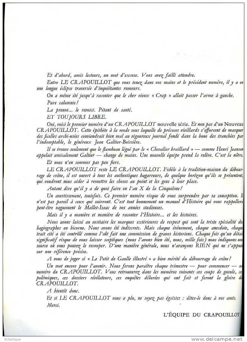 Le Crapouillot Nlle Série N°1 :Le Petit De Gaulle Illustré Hiver 1967-68 - Storia