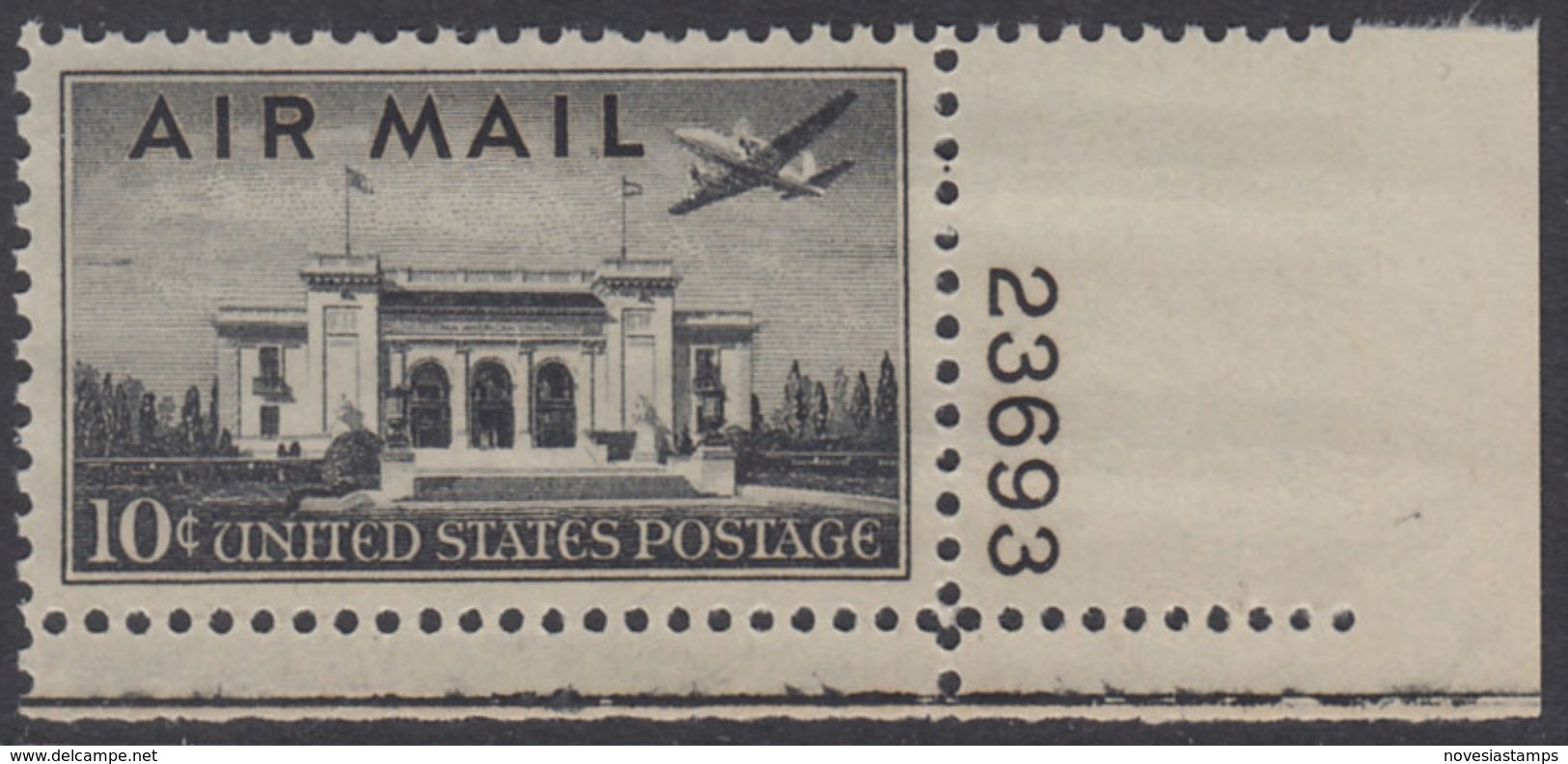 !a! USA Sc# C034 MNH SINGLE From Lower Right Corner W/ Plate-#(LR/23693) - Pan American Union Building, Washington, D.C. - 2b. 1941-1960 Unused