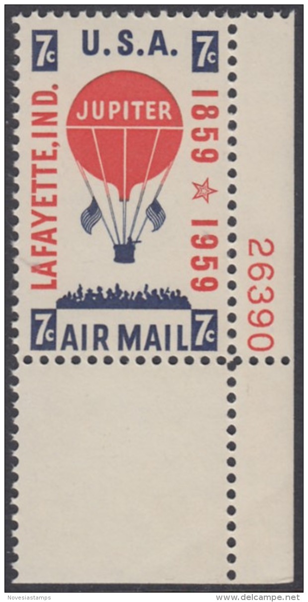 !a! USA Sc# C054 MNH SINGLE From Lower Right Corner W/ Plate-# 26390 - Jupiter Balloon - 2b. 1941-1960 Unused