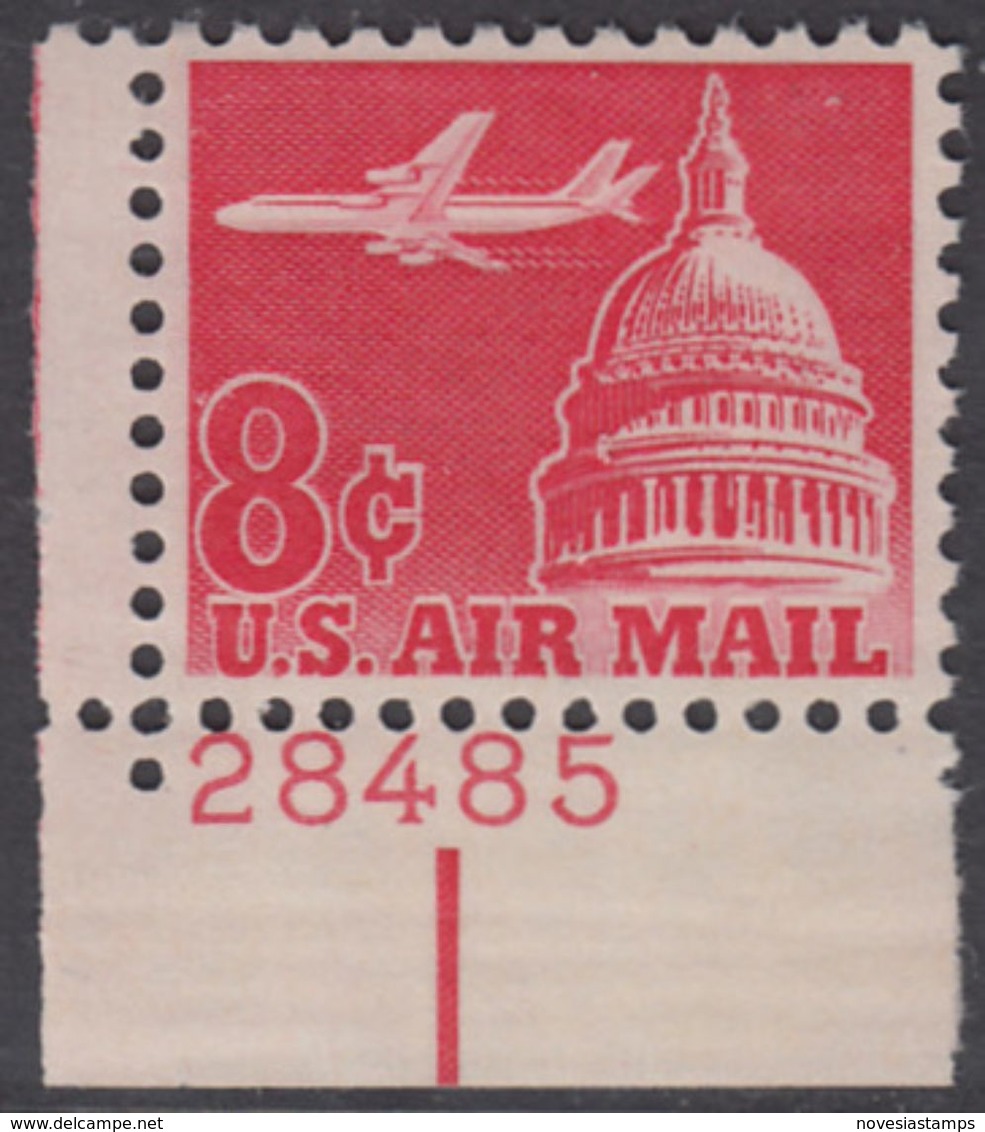 !a! USA Sc# C064 MNH SINGLE From Lower Left Corner W/ Plate-# (LL/28485) - Jet Over Capitol - 3b. 1961-... Nuovi
