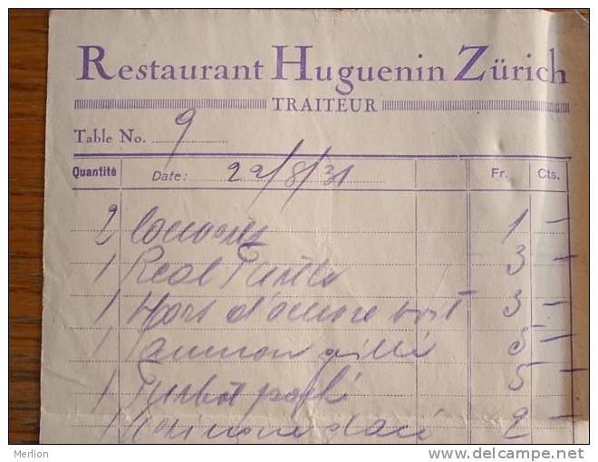 Restaurant Huguenin Zürich Switzerland   1920-30's  D15315 - Zwitserland