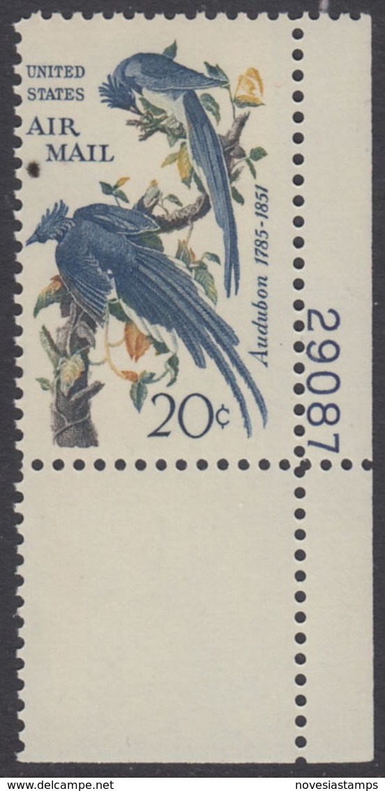 !a! USA Sc# C071 MNH SINGLE From Lower Right Corner W/ Plate-# (LR/29087) - "Columbia Jays" By Audubon - 3b. 1961-... Nuevos